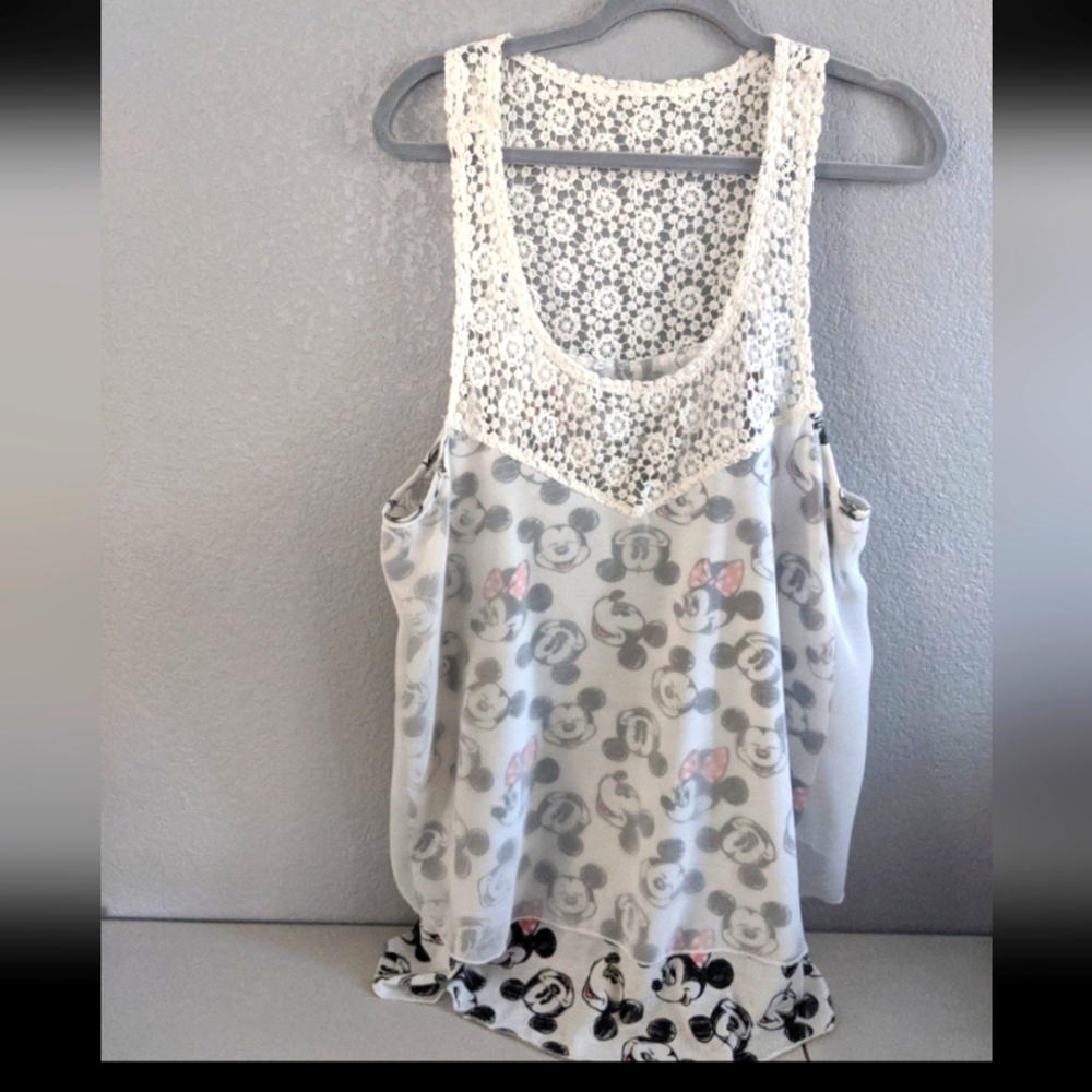 Disney Rare Minnie Mickey Mouse Blouse Tank Top Park Day Lace